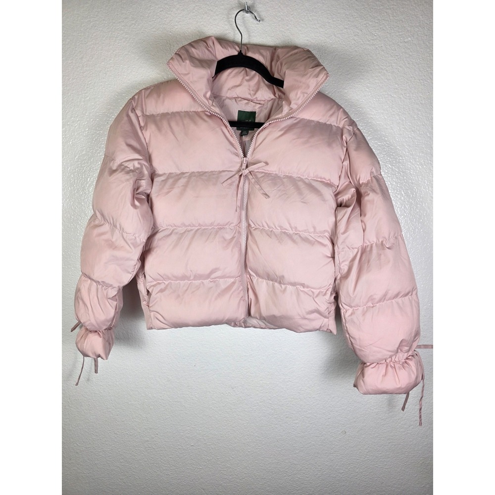 Wild Fable Pink Puffer Jacket Water Resistant Cropped Bow Cuff XXS